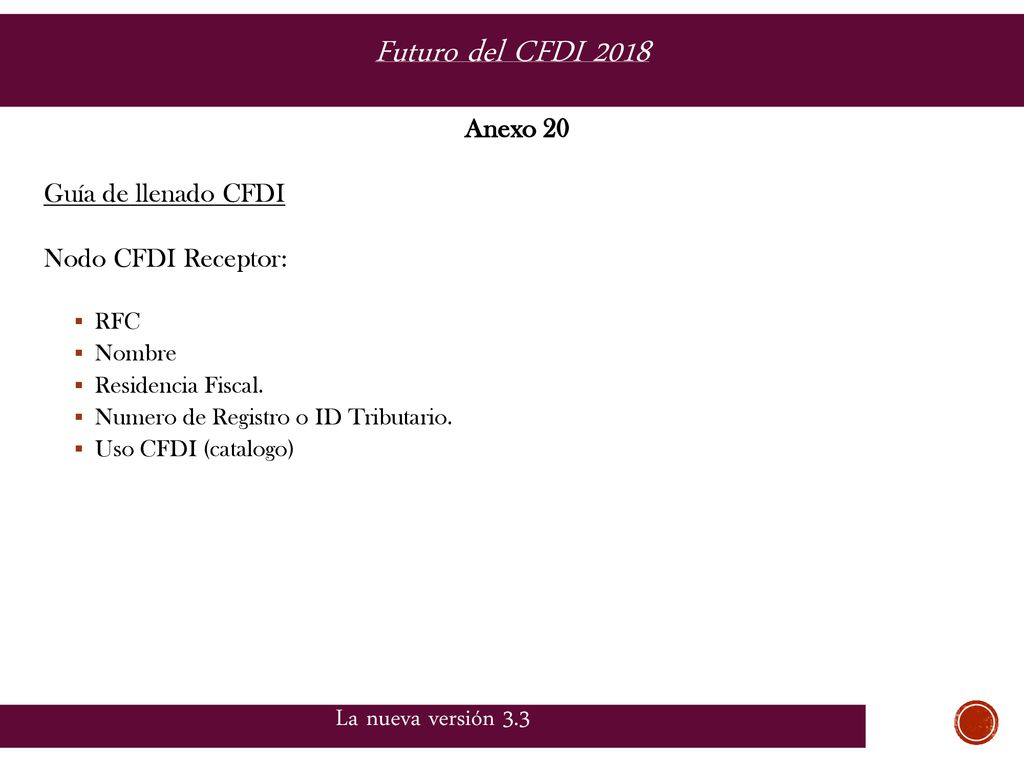 Futuro del CFDI 2018 La nueva versión 3.3 Anexo 20