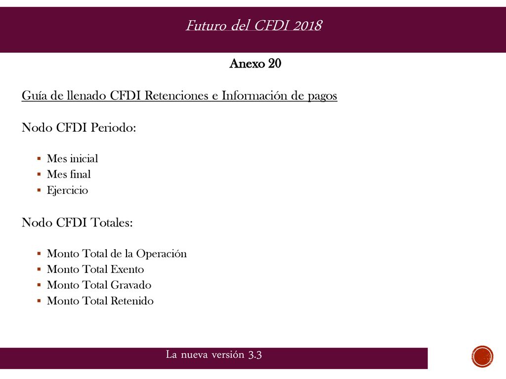 Futuro del CFDI 2018 La nueva versión 3.3 Anexo 20