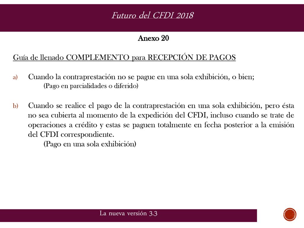 Futuro del CFDI 2018 La nueva versión 3.3 Anexo 20