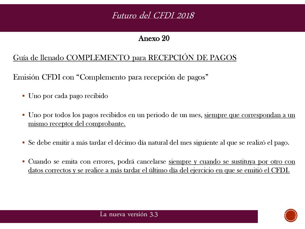 Futuro del CFDI 2018 La nueva versión 3.3 Anexo 20