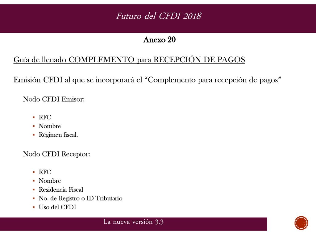 Futuro del CFDI 2018 La nueva versión 3.3 Anexo 20