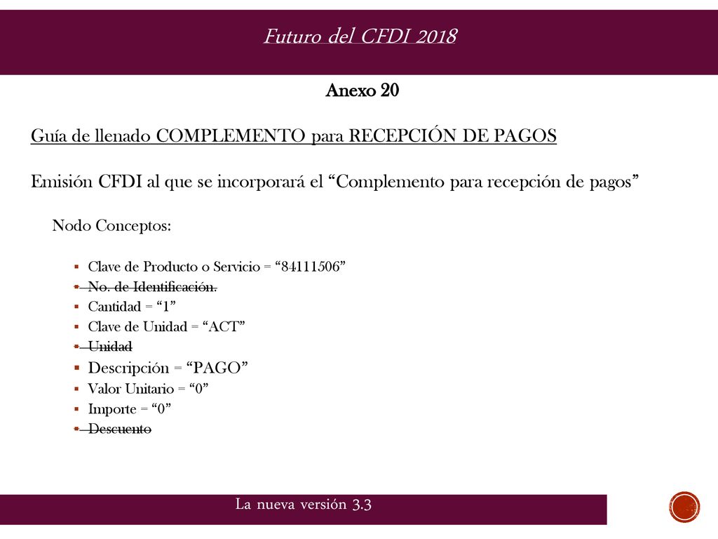 Futuro del CFDI 2018 La nueva versión 3.3 Anexo 20