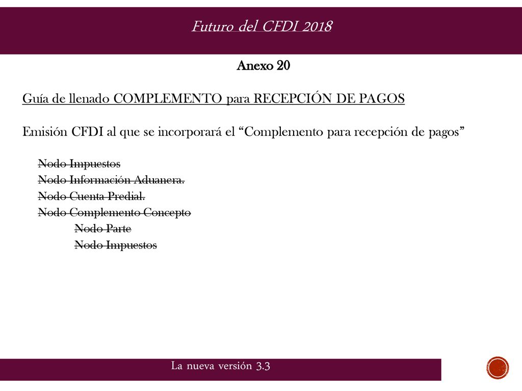 Futuro del CFDI 2018 La nueva versión 3.3 Anexo 20