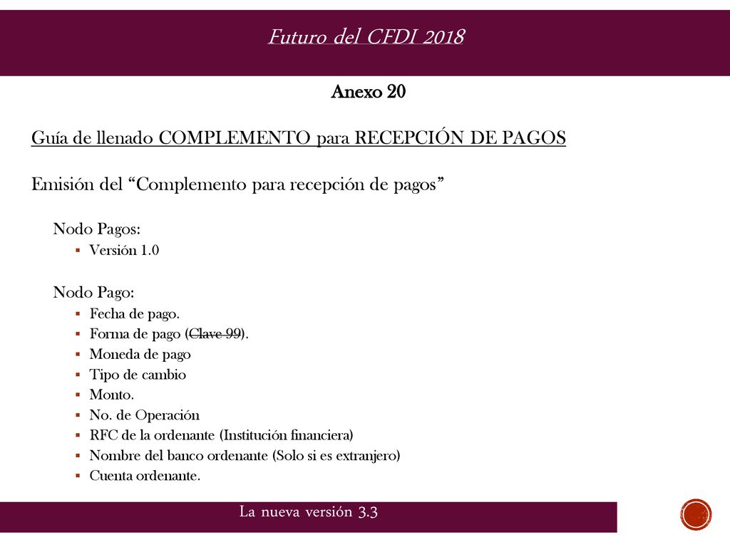 Futuro del CFDI 2018 La nueva versión 3.3 Anexo 20