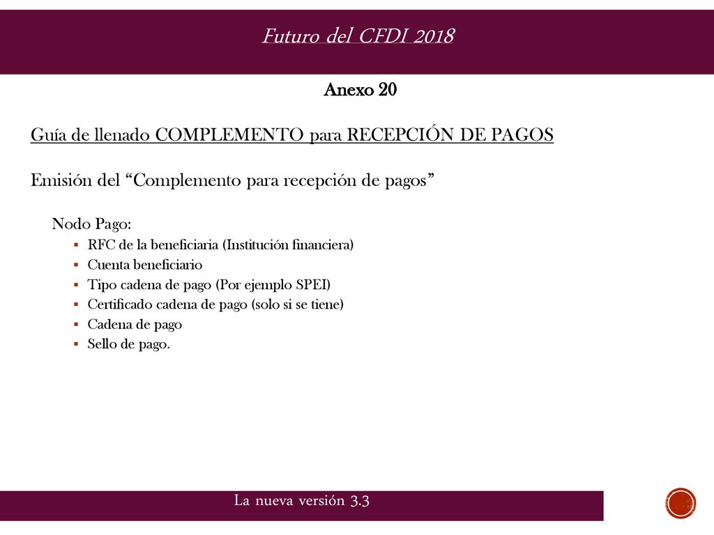 Futuro del CFDI 2018 La nueva versión 3.3 Anexo 20