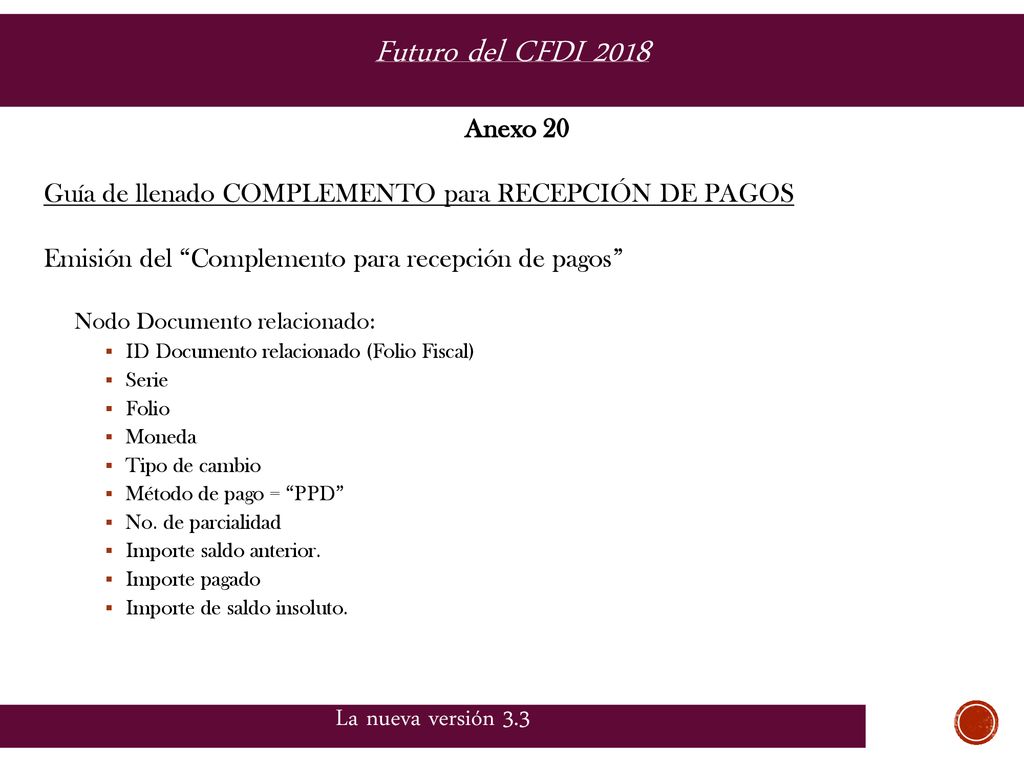 Futuro del CFDI 2018 La nueva versión 3.3 Anexo 20
