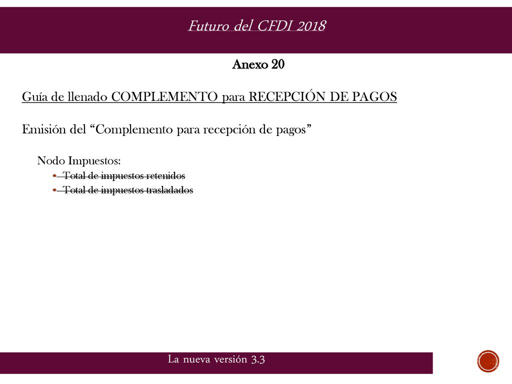 Futuro del CFDI 2018 La nueva versión 3.3 Anexo 20