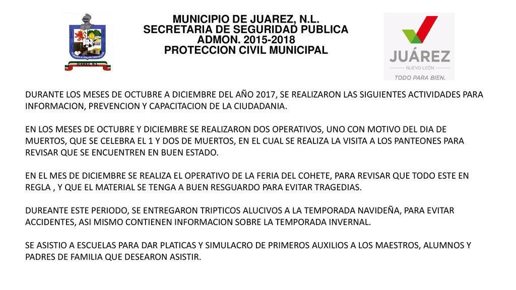 MUNICIPIO DE JUAREZ, N. L. SECRETARIA DE SEGURIDAD PUBLICA ADMON
