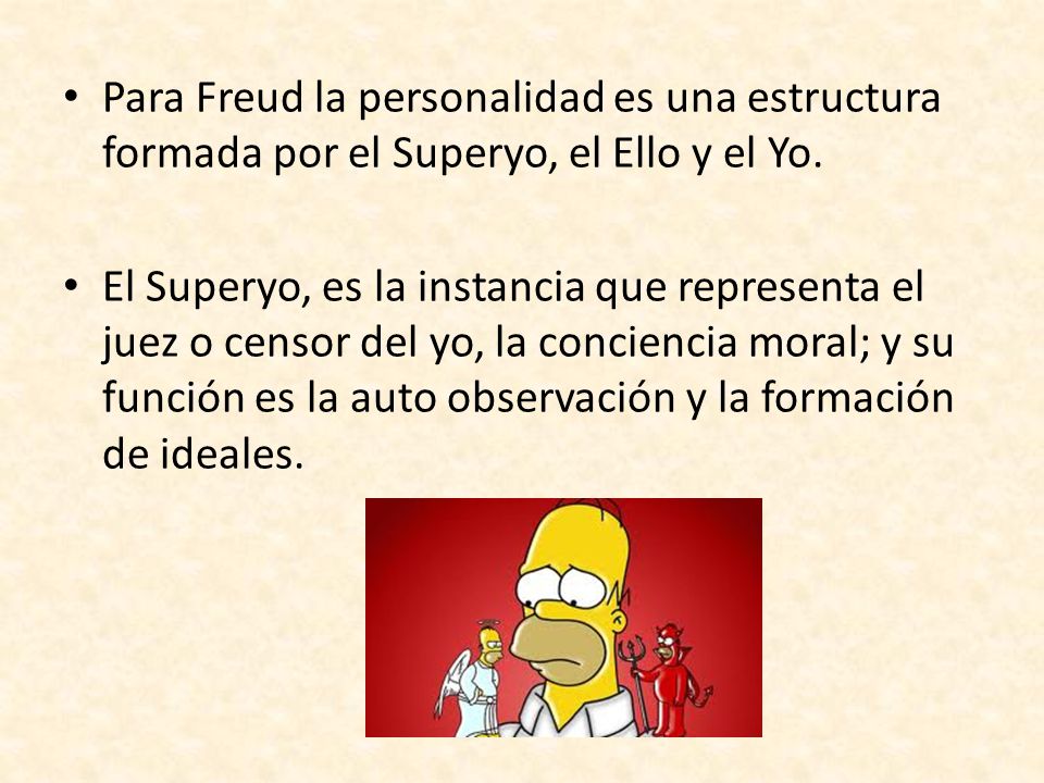 Para Freud la personalidad es una estructura formada por el Superyo, el Ello y el Yo.