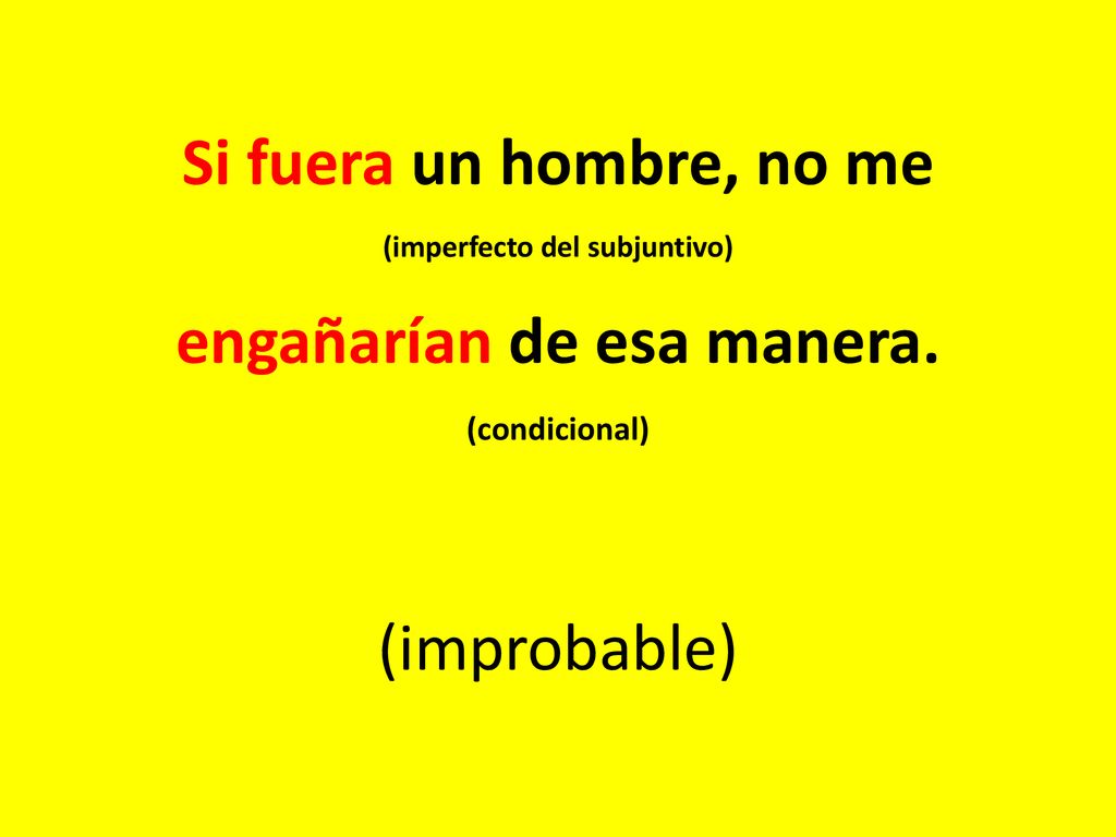 Si fuera un hombre, no me (imperfecto del subjuntivo) engañarían de esa manera.