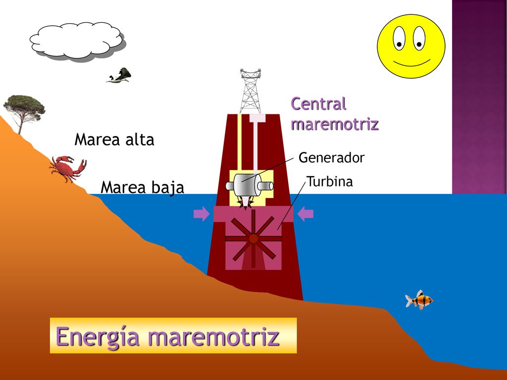Energía maremotriz Central maremotriz Marea alta Marea baja Generador