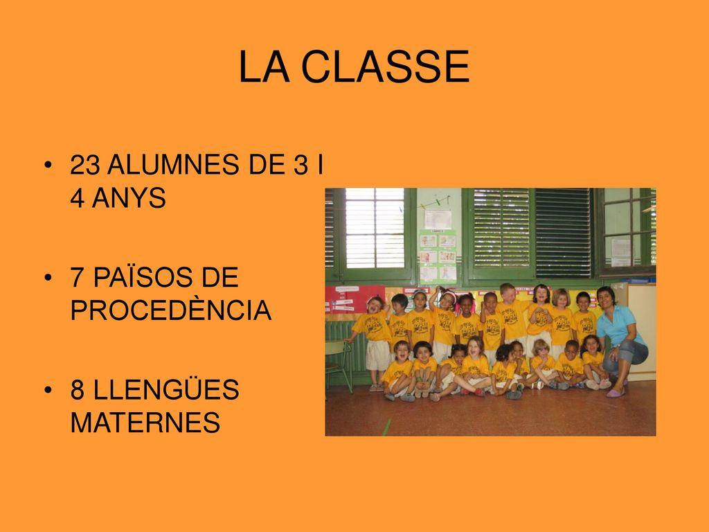 LA CLASSE 23 ALUMNES DE 3 I 4 ANYS 7 PAÏSOS DE PROCEDÈNCIA