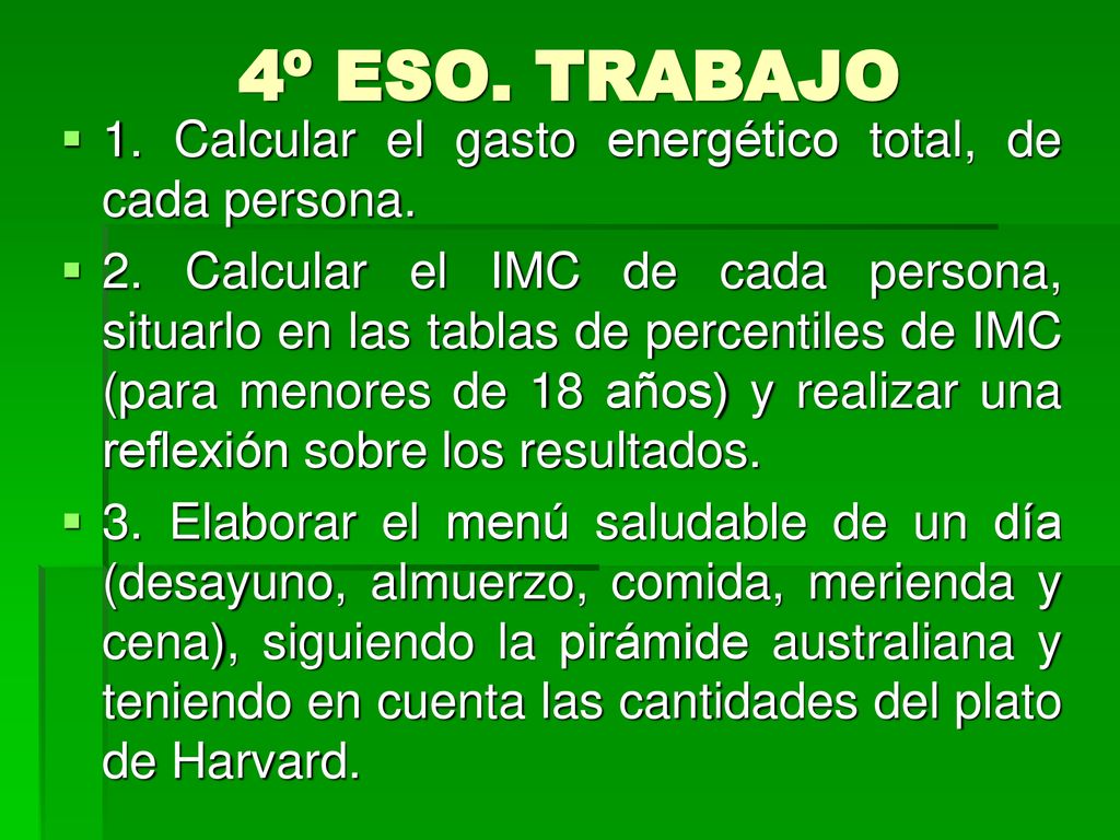 4º ESO. TRABAJO 1. Calcular el gasto energético total, de cada persona.
