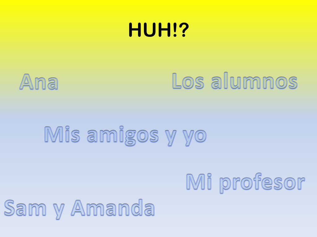 Ana Los alumnos Mis amigos y yo Mi profesor Sam y Amanda