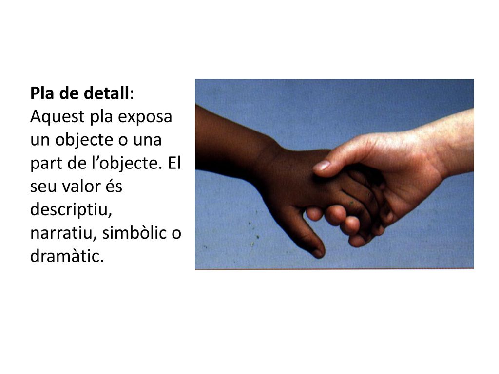 Pla de detall: Aquest pla exposa un objecte o una part de l’objecte