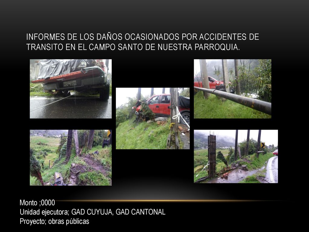 INFORMES DE LOS DAÑOS OCASIONADOS POR ACCIDENTES DE TRANSITO EN EL CAMPO SANTO DE NUESTRA PARROQUIA.