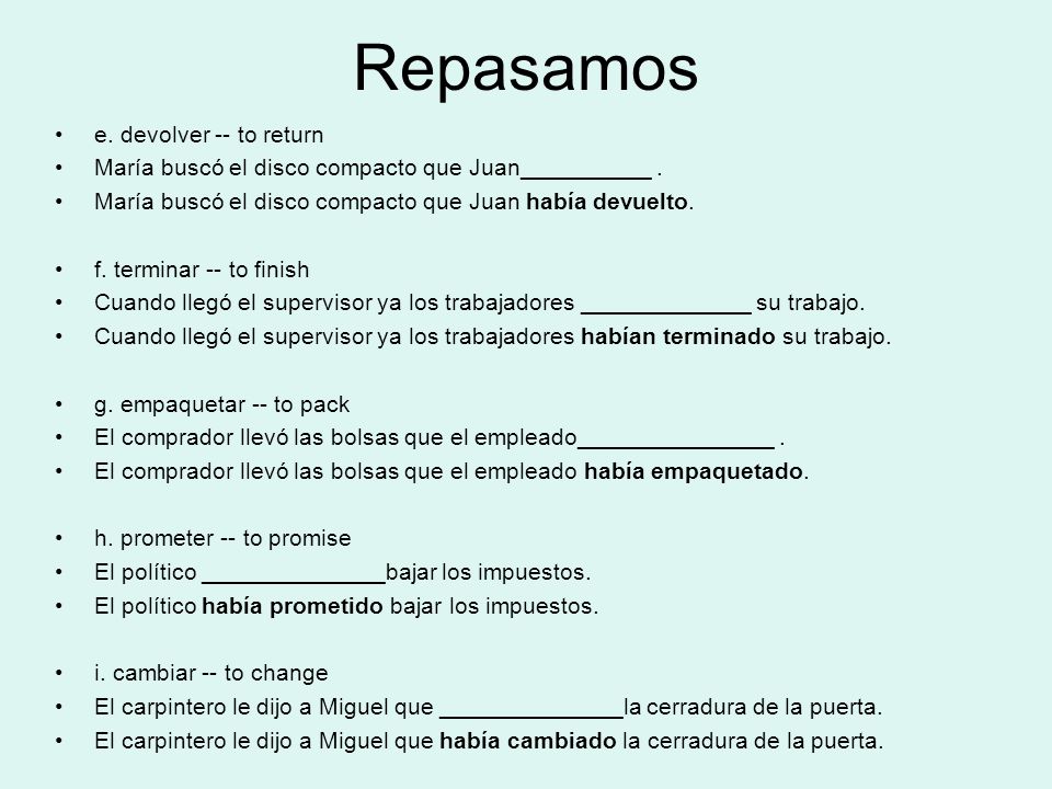 Repasamos e. devolver -- to return