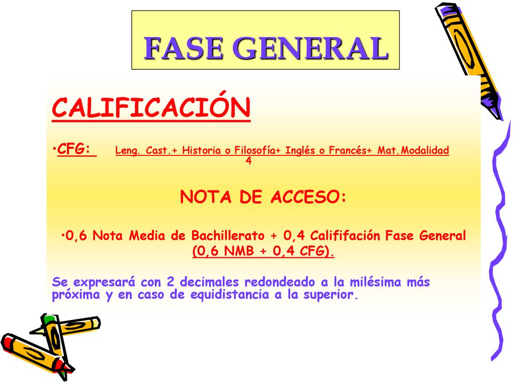 0,6 Nota Media de Bachillerato + 0,4 Calififación Fase General
