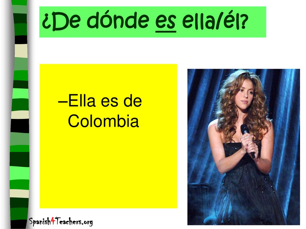 ¿De dónde es ella/él Ella es de Colombia Spanish4Teachers.org