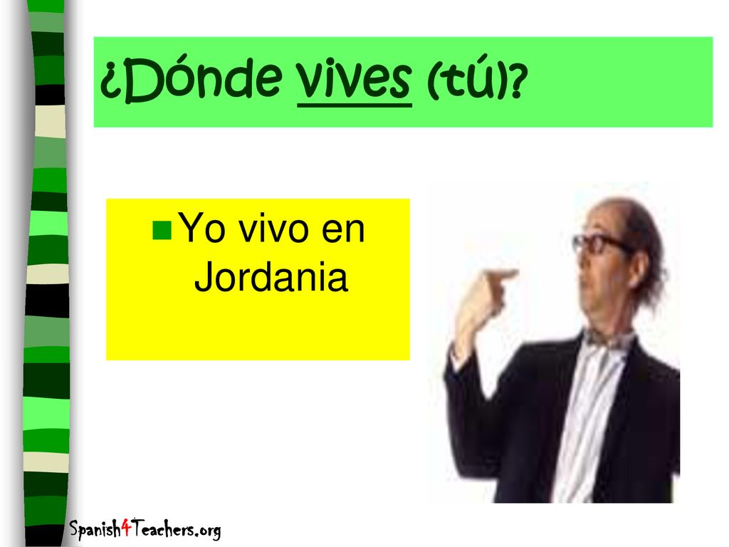 ¿Dónde vives (tú) Yo vivo en Jordania Spanish4Teachers.org
