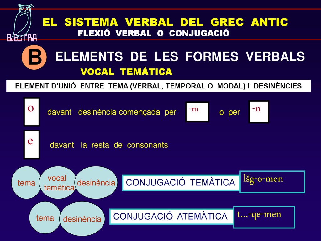 ELEMENT D’UNIÓ ENTRE TEMA (VERBAL, TEMPORAL O MODAL) I DESINÈNCIES
