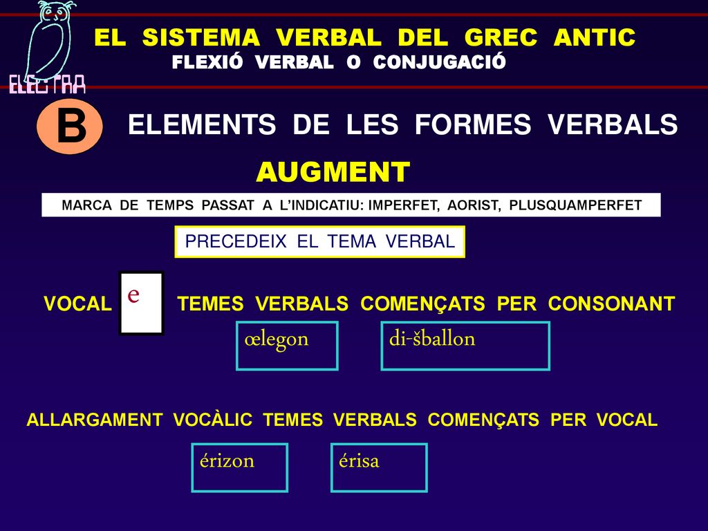 MARCA DE TEMPS PASSAT A L’INDICATIU: IMPERFET, AORIST, PLUSQUAMPERFET