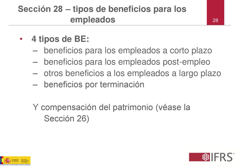Sección 28 – tipos de beneficios para los empleados