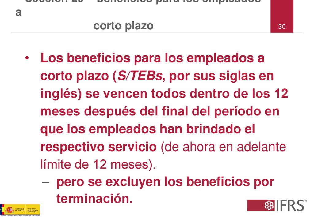 Sección 28 – beneficios para los empleados a corto plazo