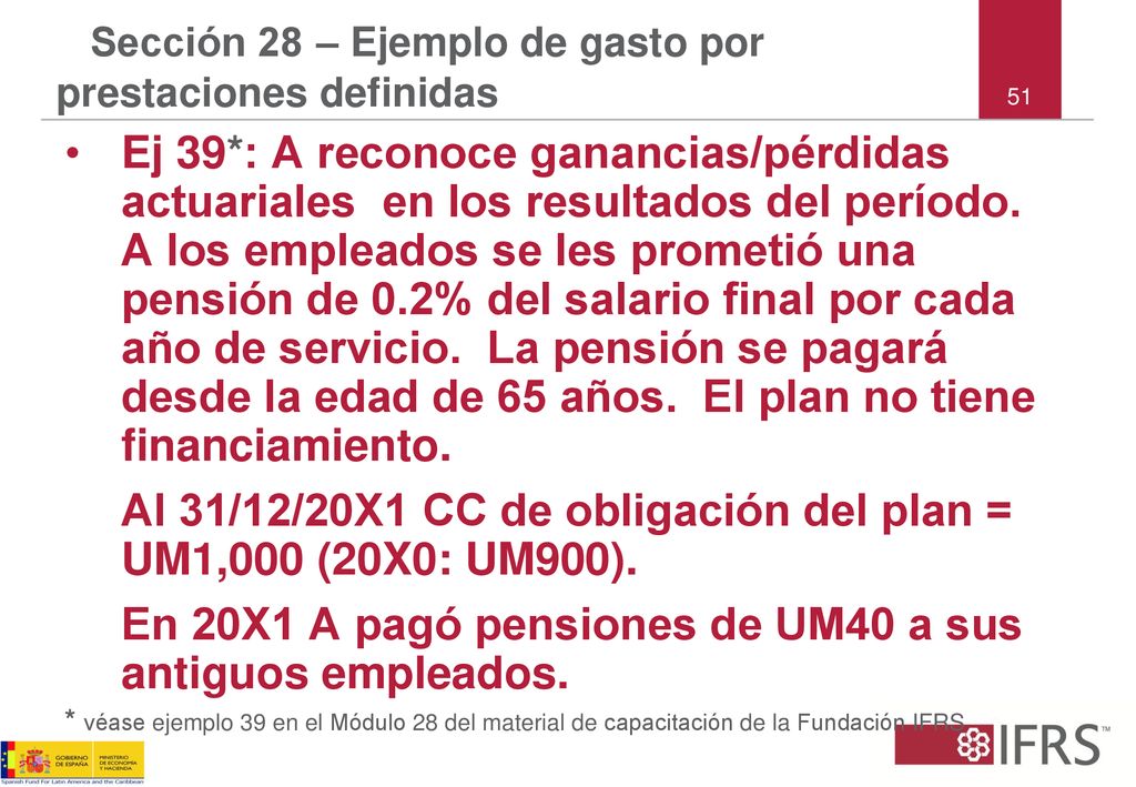 Sección 28 – Ejemplo de gasto por prestaciones definidas