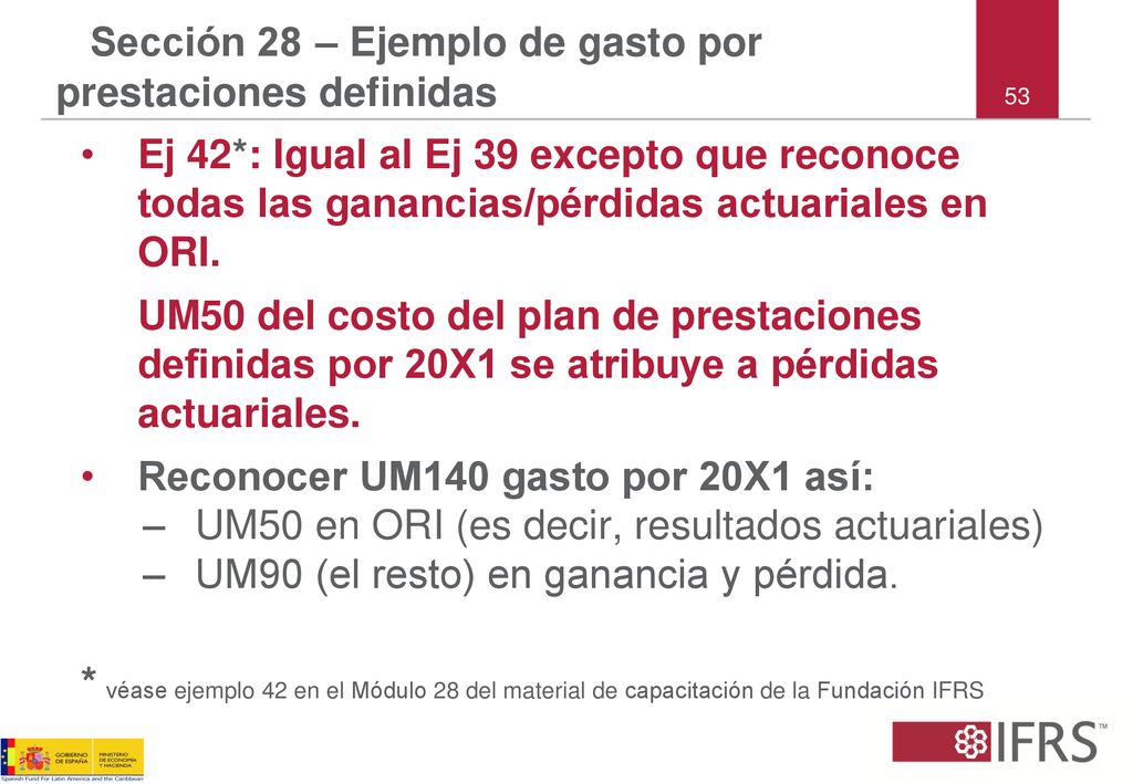 Sección 28 – Ejemplo de gasto por prestaciones definidas
