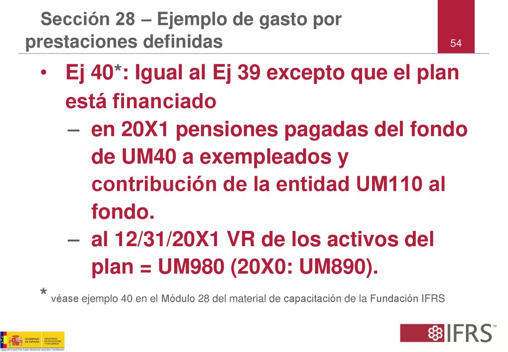 Sección 28 – Ejemplo de gasto por prestaciones definidas