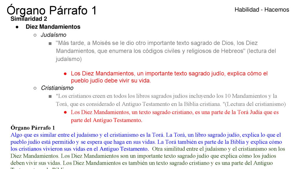 Órgano Párrafo 1 Habilidad - Hacemos Similaridad 2 Diez Mandamientos