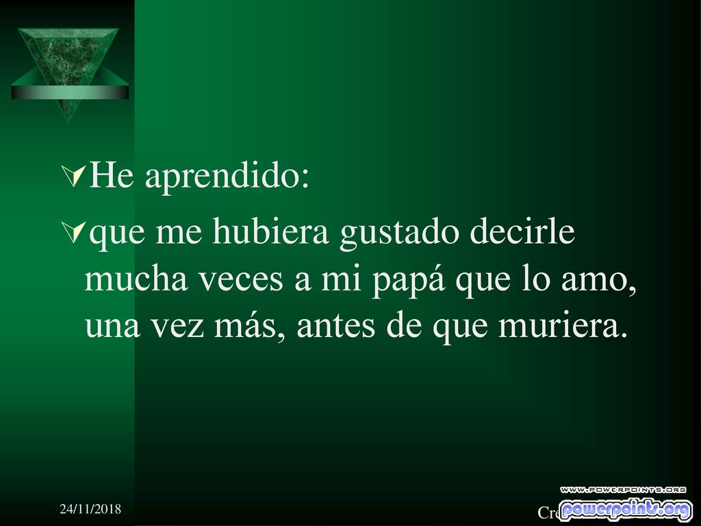 He aprendido: que me hubiera gustado decirle mucha veces a mi papá que lo amo, una vez más, antes de que muriera.