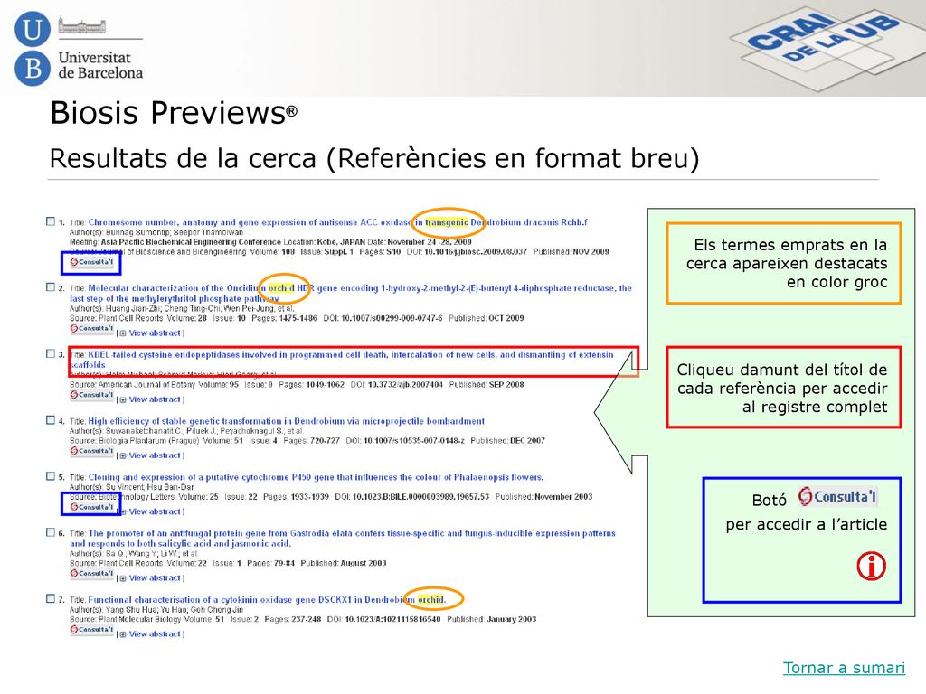 Biosis Previews® Resultats de la cerca (Referències en format breu)