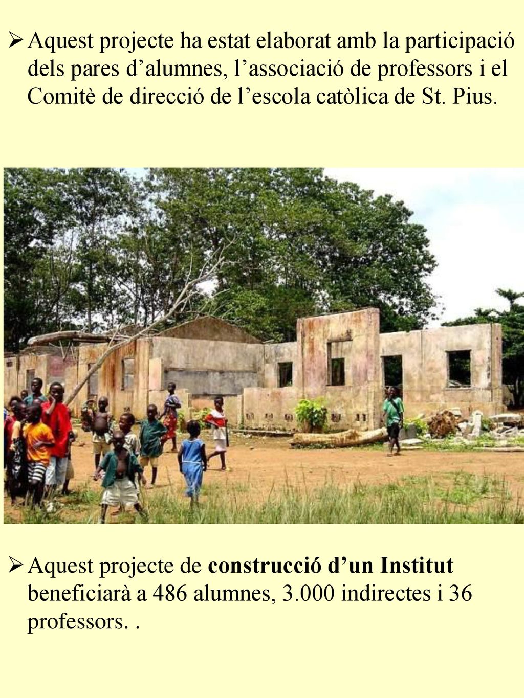 Aquest projecte ha estat elaborat amb la participació dels pares d’alumnes, l’associació de professors i el Comitè de direcció de l’escola catòlica de St. Pius.