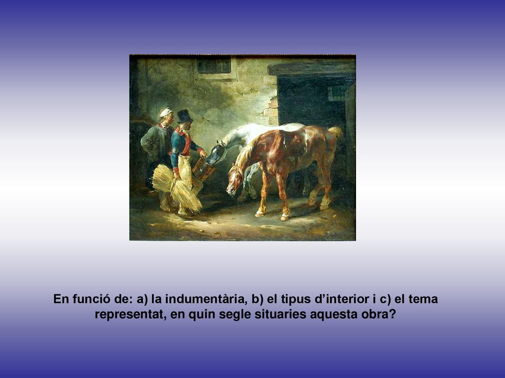En funció de: a) la indumentària, b) el tipus d’interior i c) el tema representat, en quin segle situaries aquesta obra