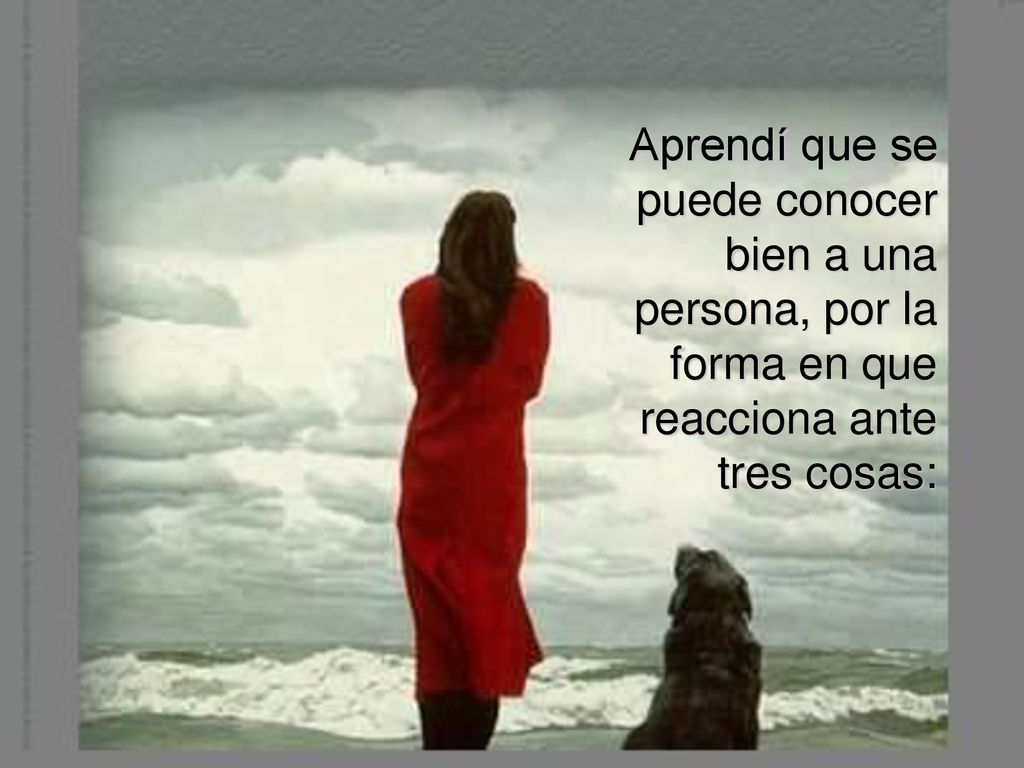 Aprendí que se puede conocer bien a una persona, por la forma en que reacciona ante tres cosas: