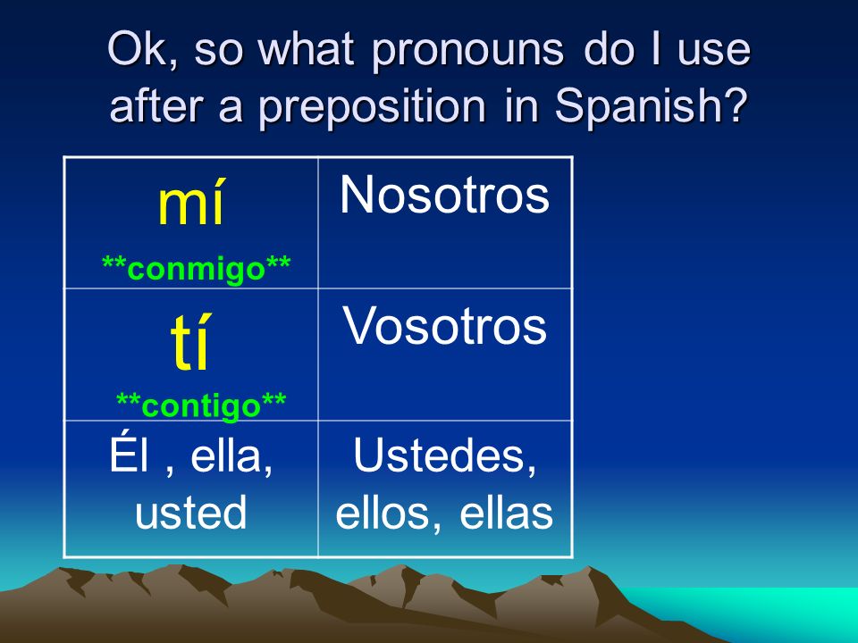 Ok, so what pronouns do I use after a preposition in Spanish