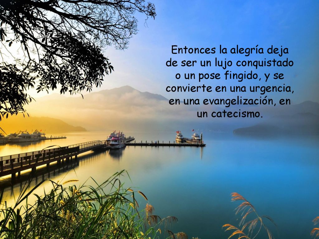 Entonces la alegría deja de ser un lujo conquistado o un pose fingido, y se convierte en una urgencia, en una evangelización, en un catecismo.