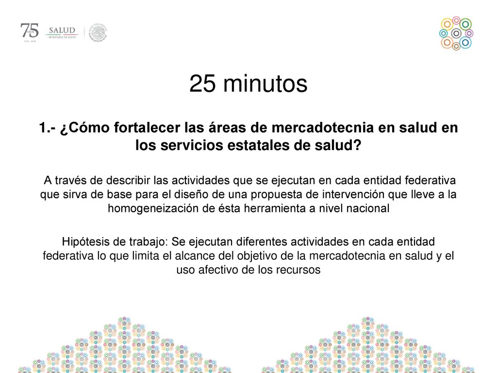 25 minutos 1.- ¿Cómo fortalecer las áreas de mercadotecnia en salud en los servicios estatales de salud