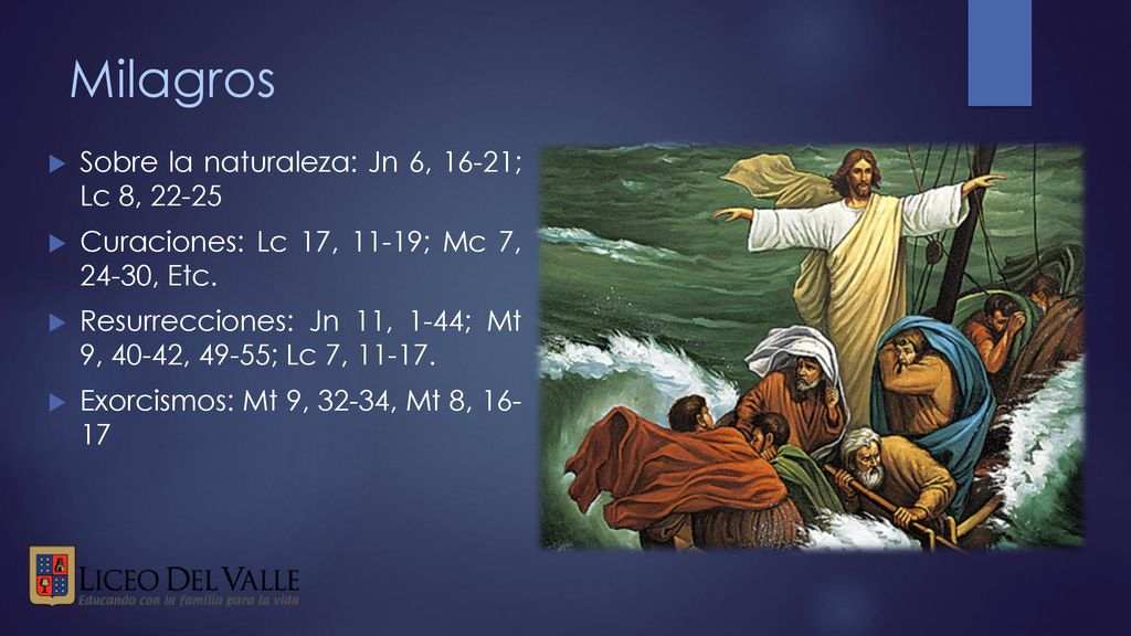 Milagros Sobre la naturaleza: Jn 6, 16-21; Lc 8, 22-25