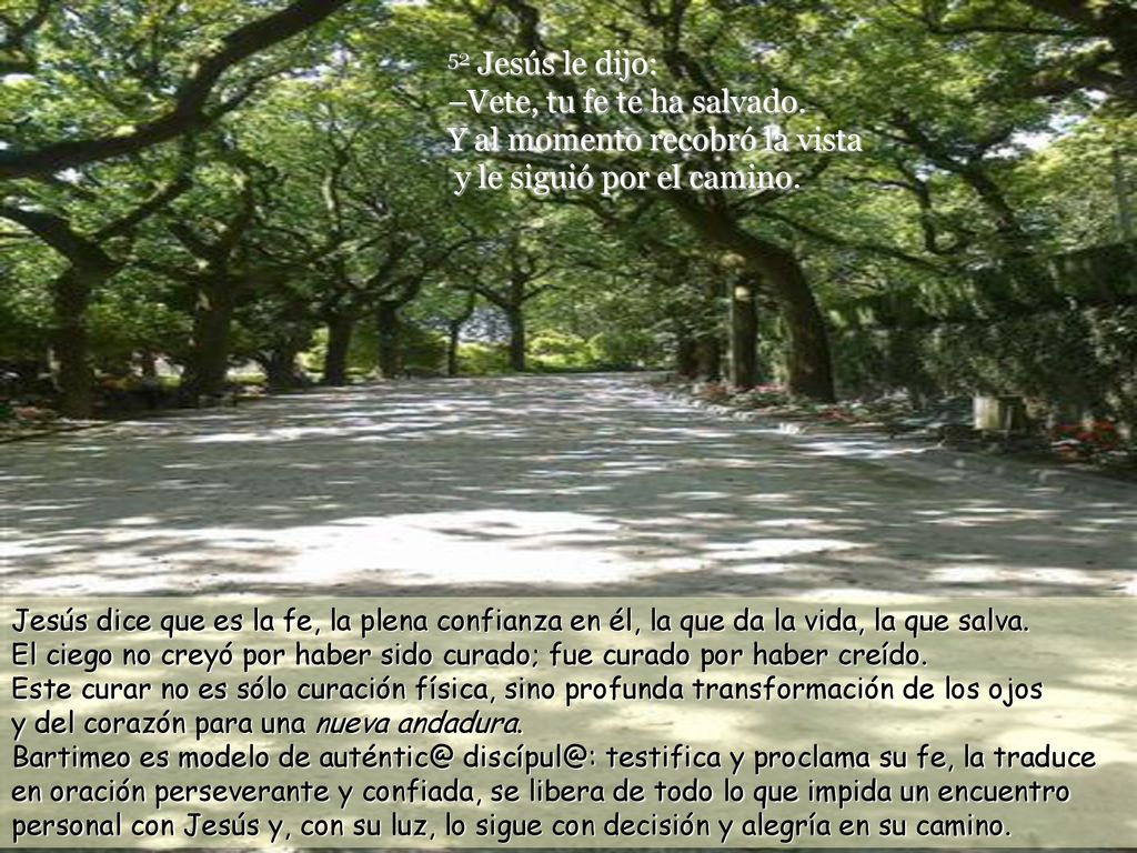 52 Jesús le dijo: –Vete, tu fe te ha salvado