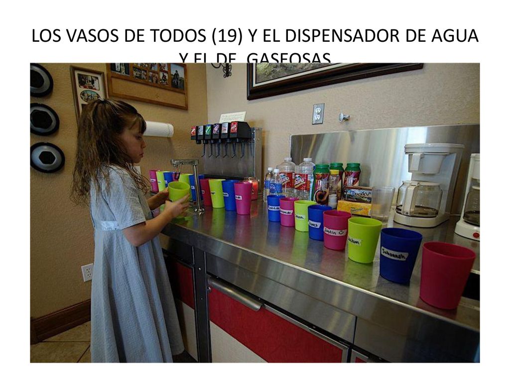LOS VASOS DE TODOS (19) Y EL DISPENSADOR DE AGUA Y EL DE GASEOSAS