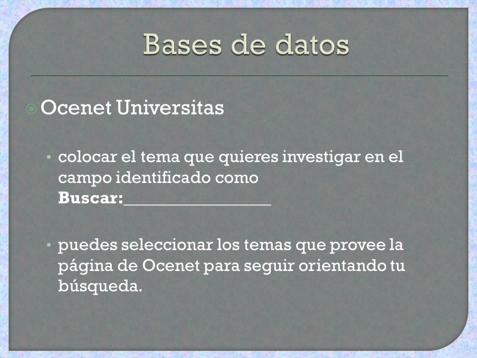 Bases de datos Ocenet Universitas