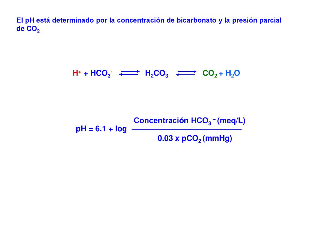 Concentración HCO3 – (meq/L) pH = log 0.03 x pCO2 (mmHg)