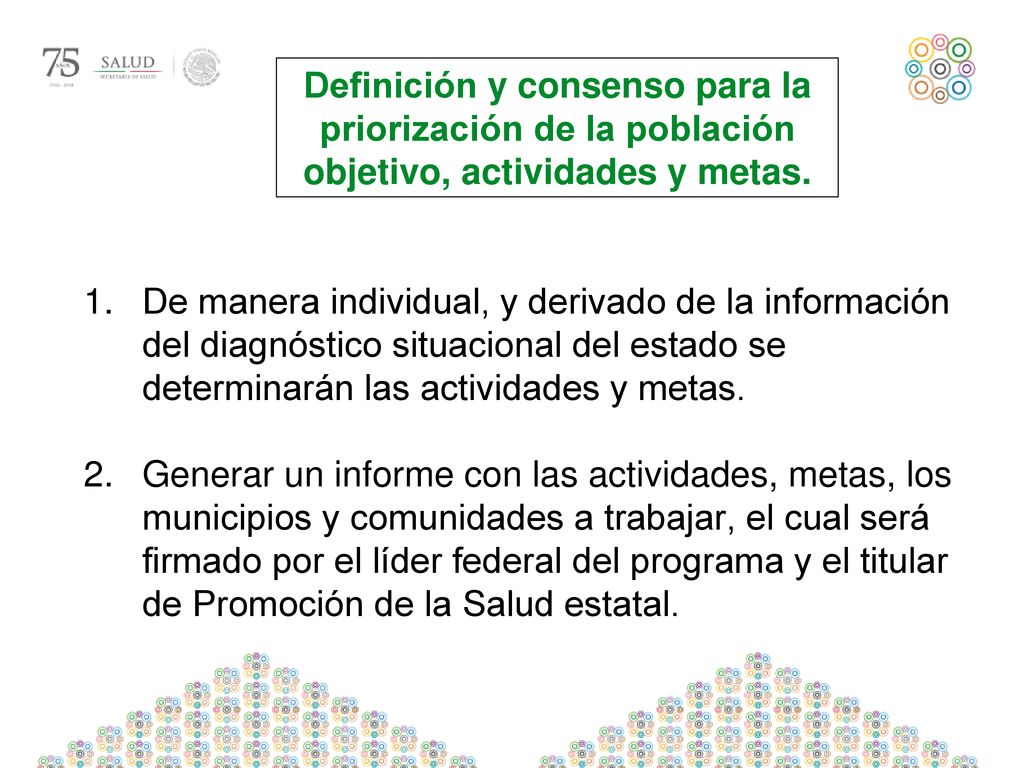 Definición y consenso para la priorización de la población objetivo, actividades y metas.