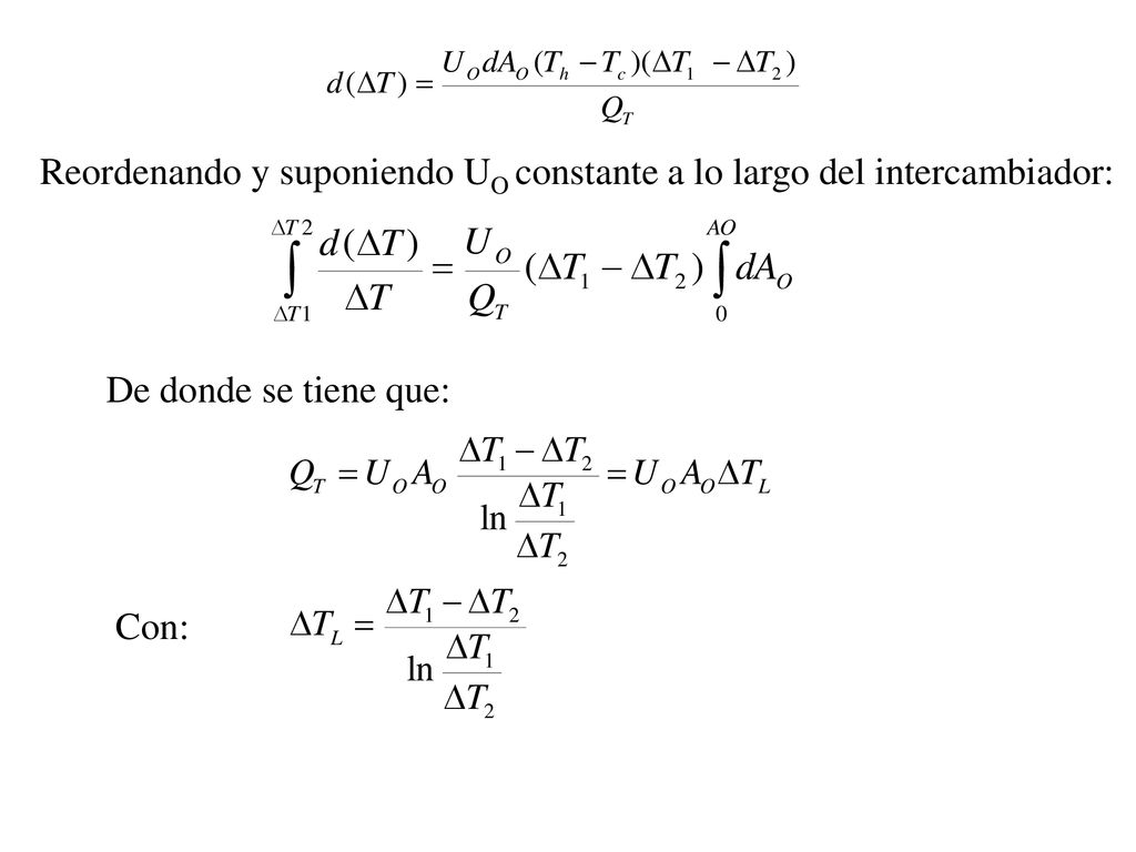 Reordenando y suponiendo UO constante a lo largo del intercambiador: