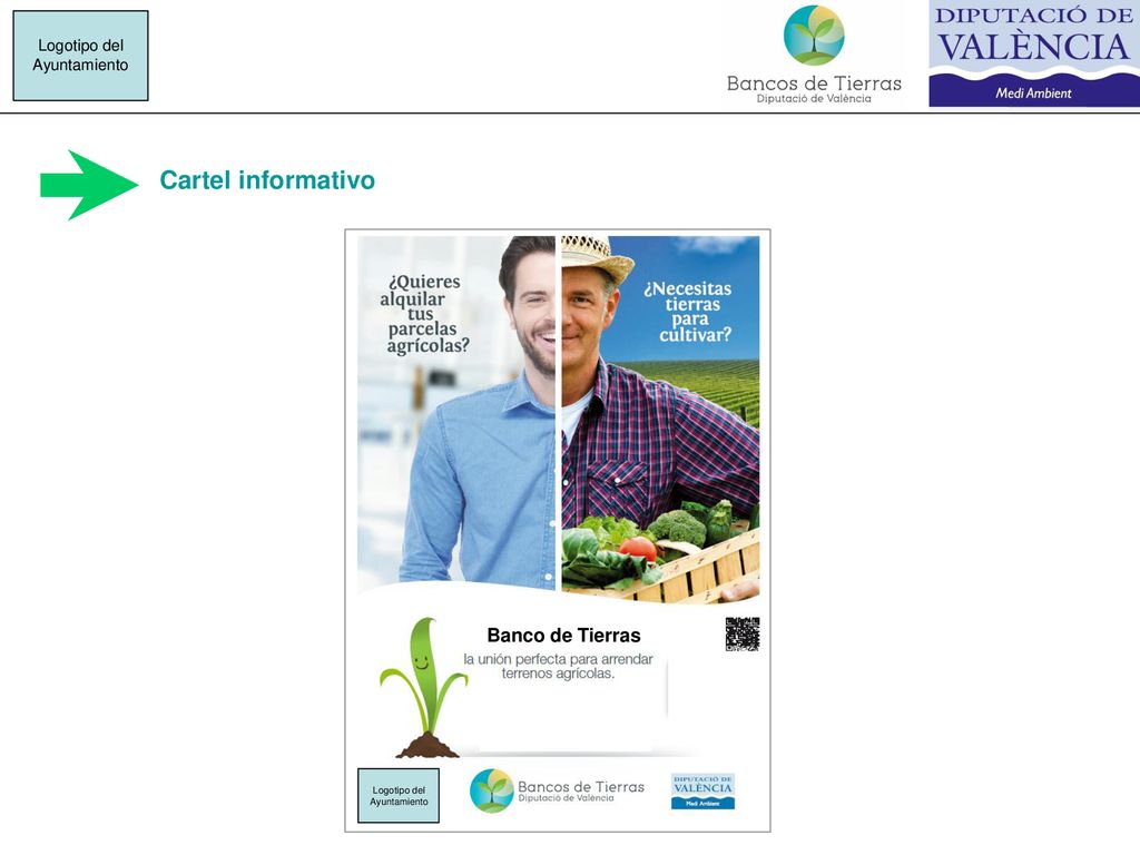Cartel informativo Banco de Tierras Logotipo del Ayuntamiento