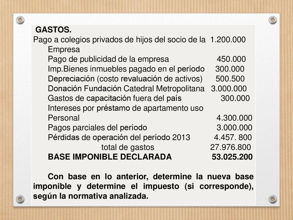 GASTOS. Pago a colegios privados de hijos del socio de la Empresa. Pago de publicidad de la empresa