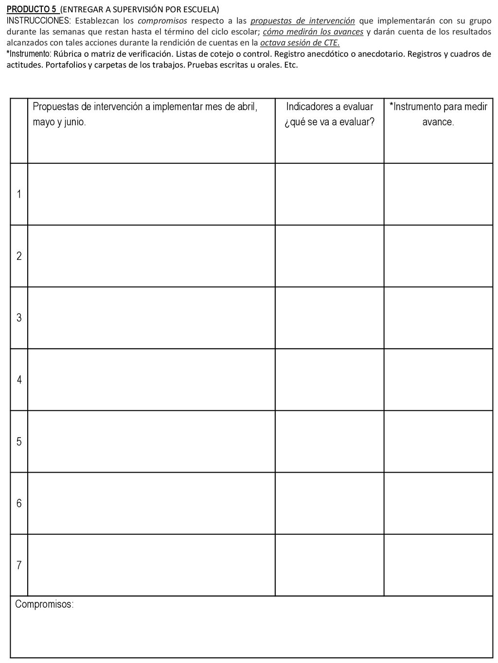 Propuestas de intervención a implementar mes de abril, mayo y junio.